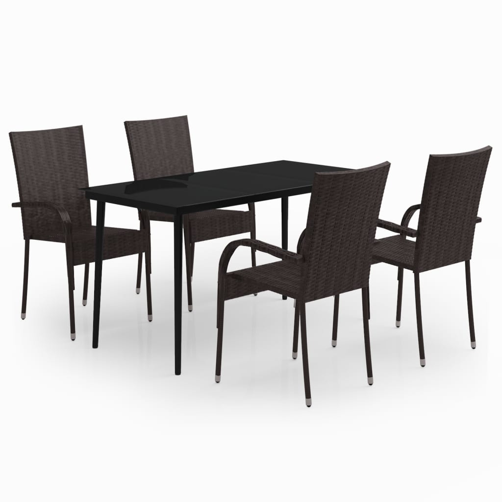 Garden Dining Set Brown and Black PE Rattan 5 Piece Set Durable