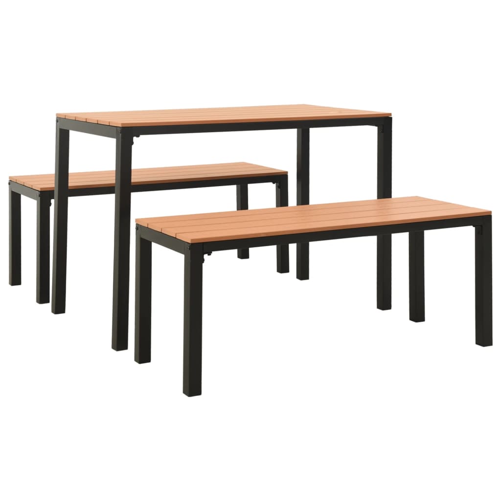 Garden Dining Set Brown and Black Steel and Wood Plastic Composites