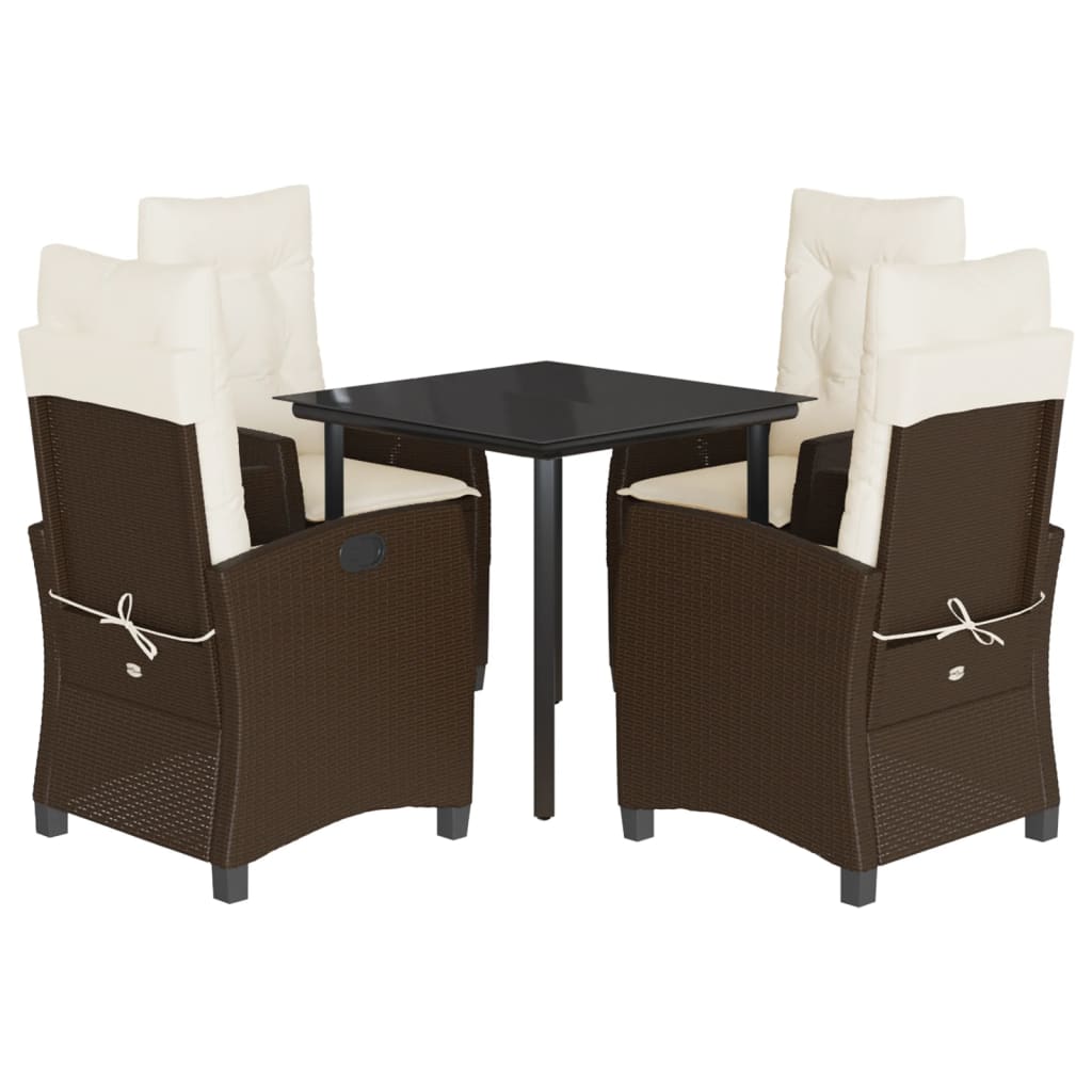 Garden Dining Set Brown, Black, Cream PE rattan Adjustable Armrests