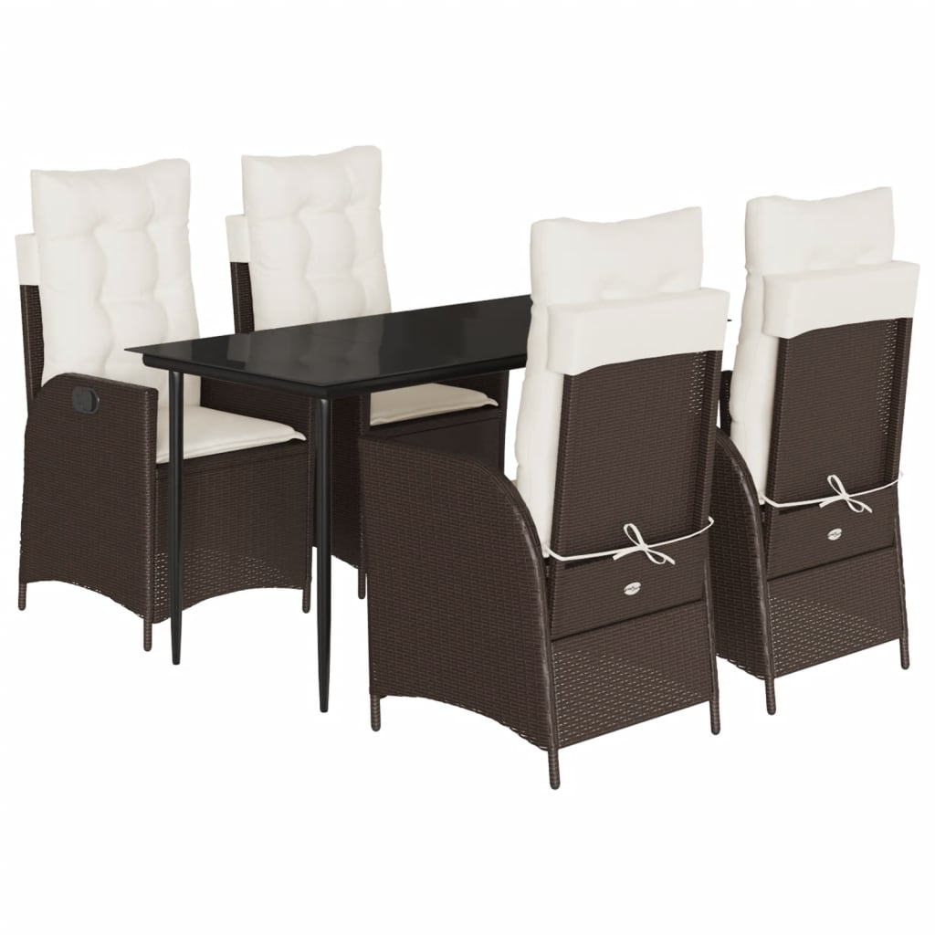 Garden Dining Set Brown (Chairs), Black (Table), Cream White (Cushions)