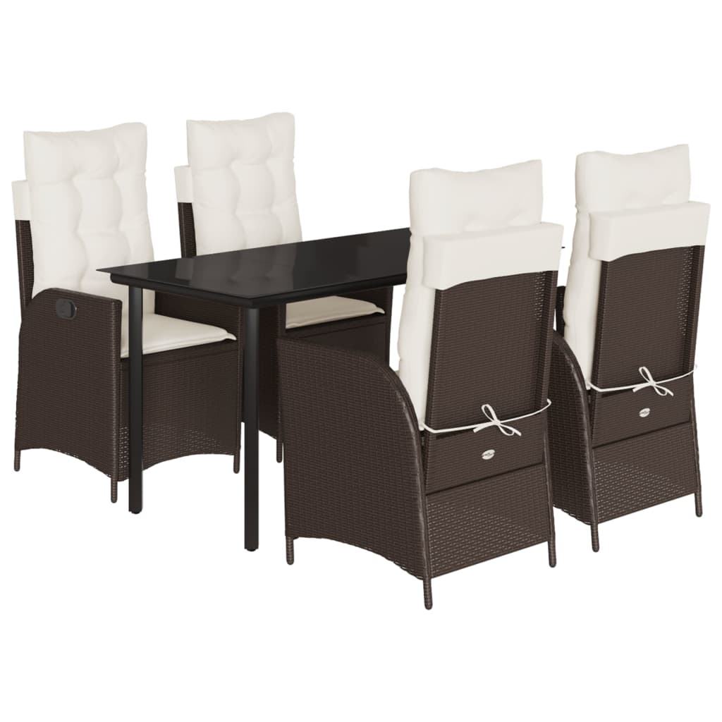 Garden Dining Set Brown PE rattan 5 Piece Removable Covers