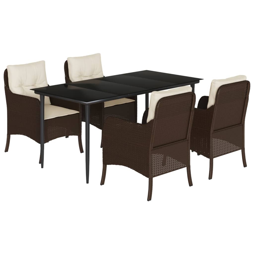 Garden Dining Set Brown PE Rattan 5-piece Removable Covers