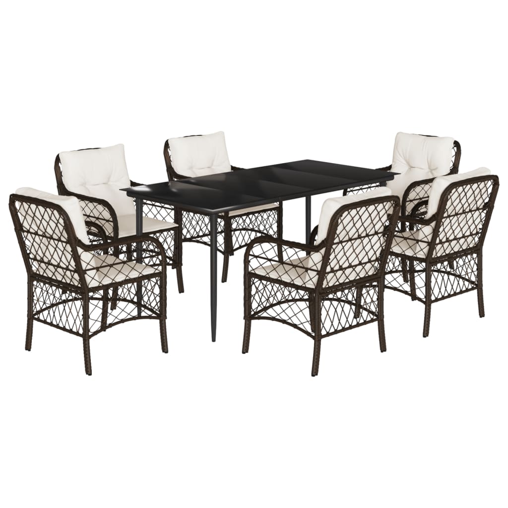 Garden Dining Set Brown PE Rattan 7 Piece Removable Covers