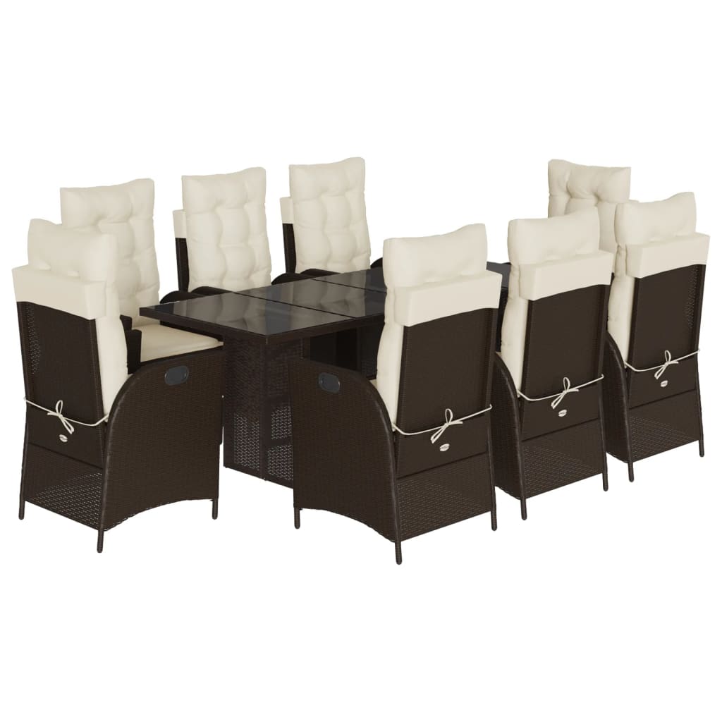 Garden Dining Set Brown PE rattan 9 Piece Adjustable Armrests