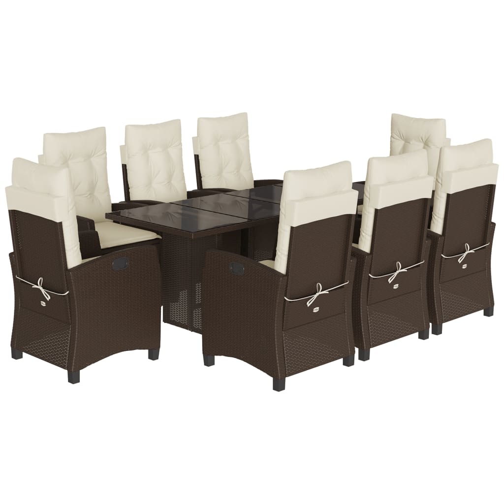 Garden Dining Set Brown PE Rattan 9 Piece Adjustable Armrests