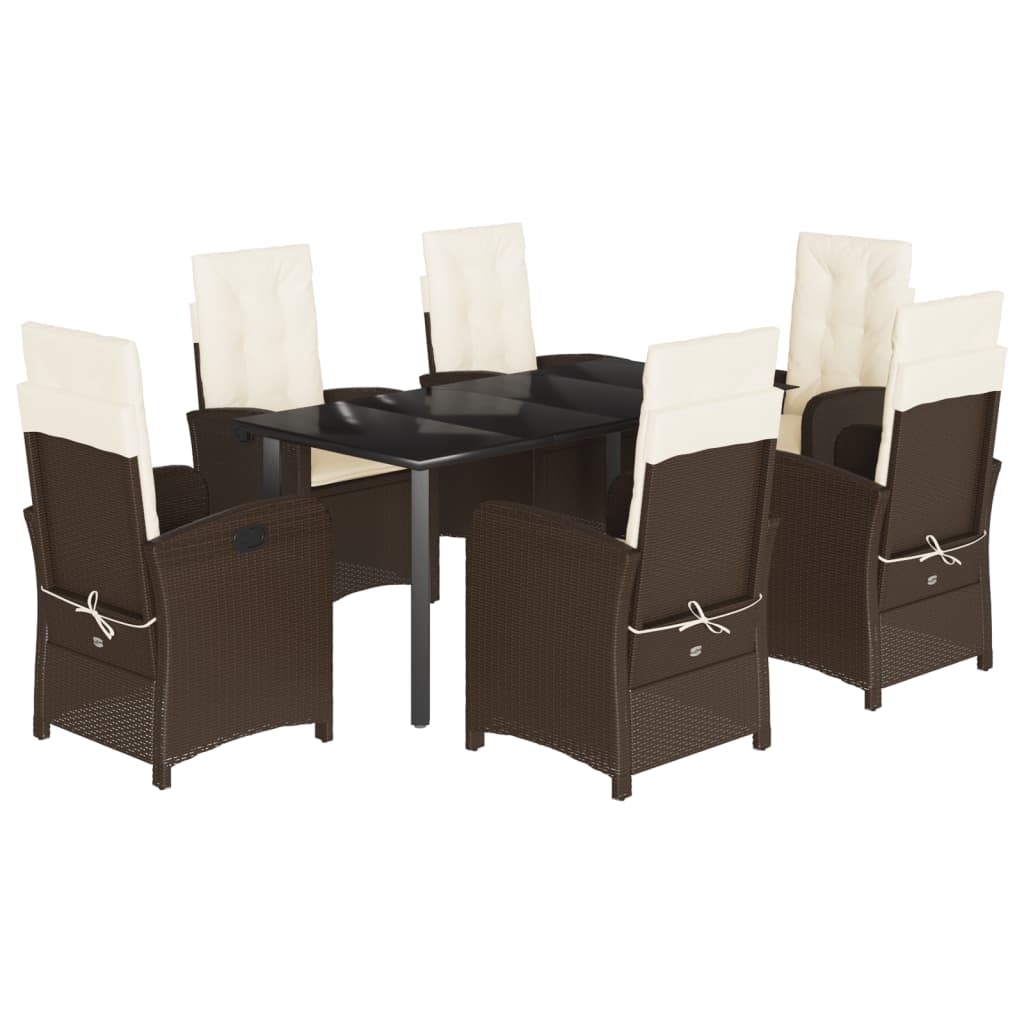 Garden Dining Set Brown PE Rattan Large Adjustable Armrests