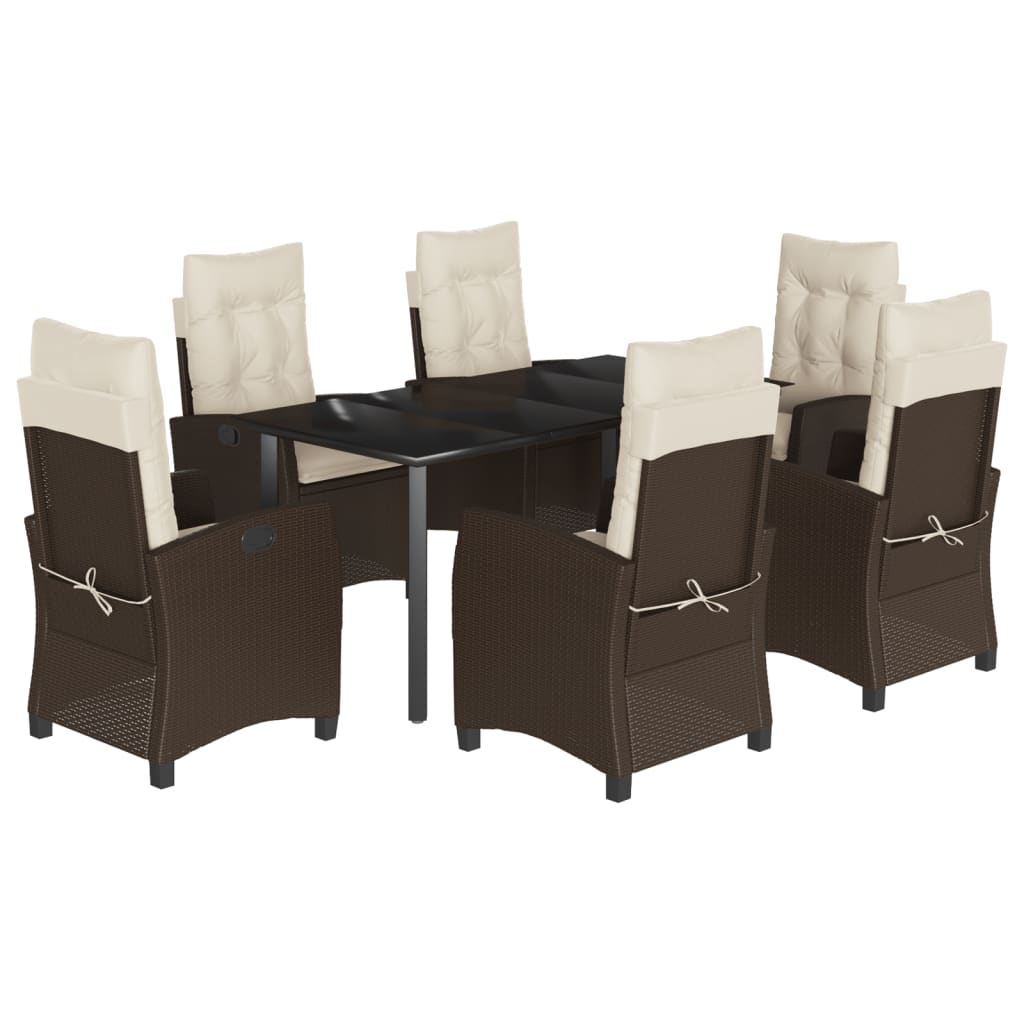 Garden Dining Set Brown PE Rattan Large Multi-Position Backrest