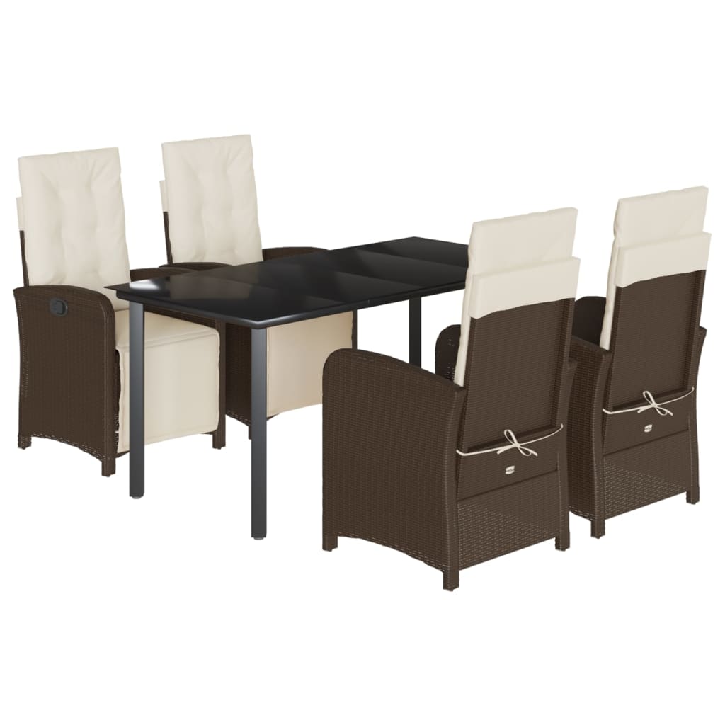 Garden Dining Set Brown Poly Rattan 4-seater Adjustable Footrests