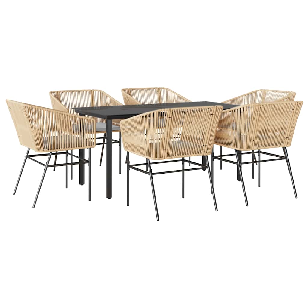 Garden Dining Set Brown Poly Rattan 7 Piece Set Removable Covers