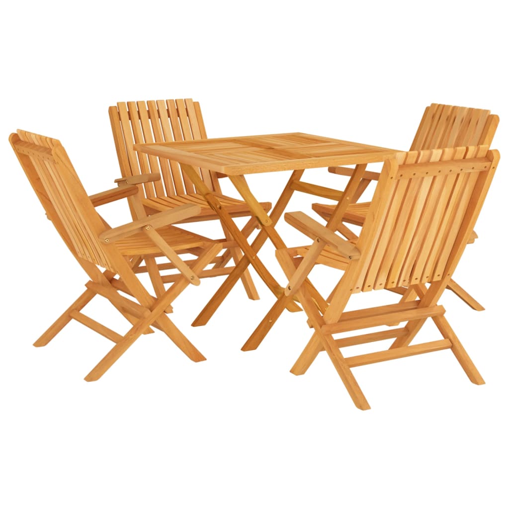 Garden Dining Set Brown Solid Teak Wood 5 Piece Set Foldable