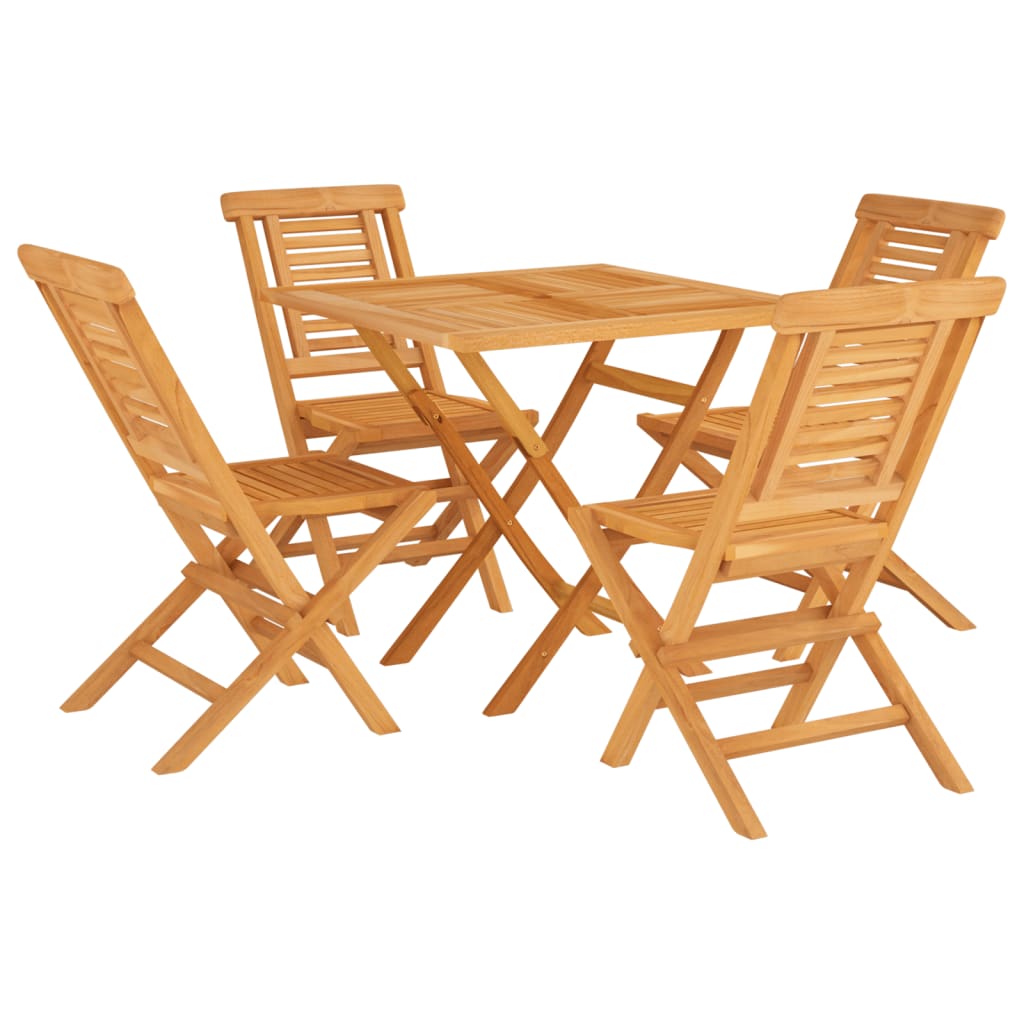 Garden Dining Set Brown Solid Teak Wood Medium Foldable