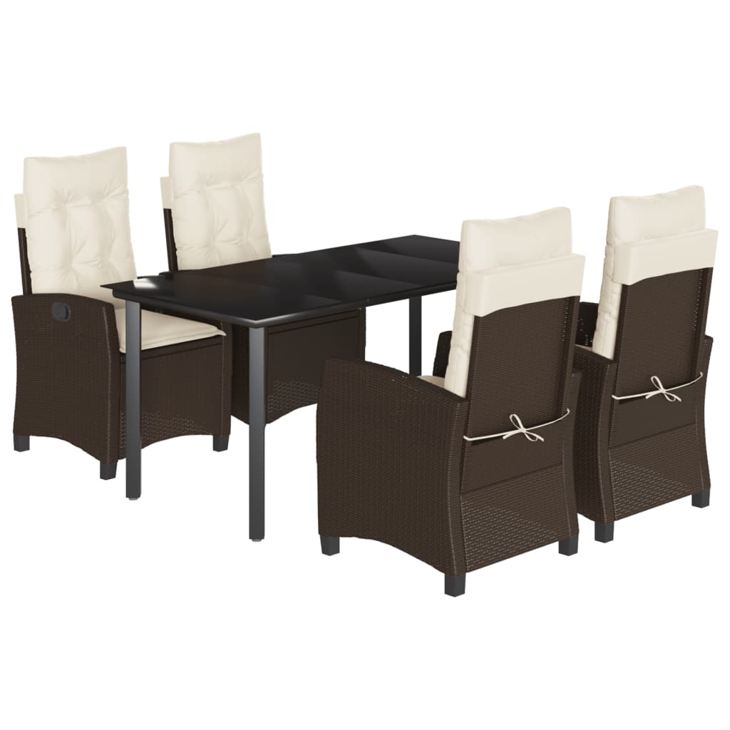 Garden Dining Set Brown Table, Cream White Cushions
