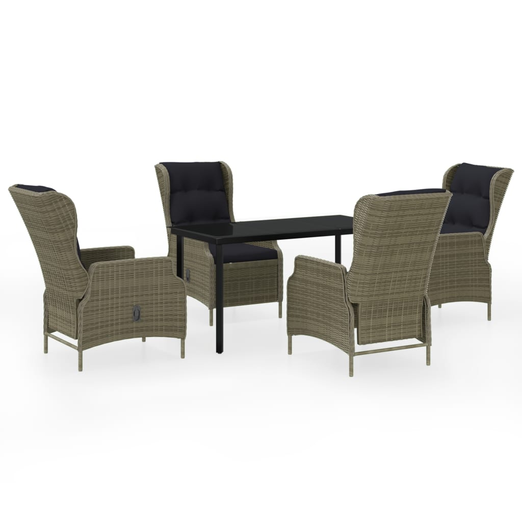 Garden Dining Set Chair: Brown, Cushions: Black, Table: Black