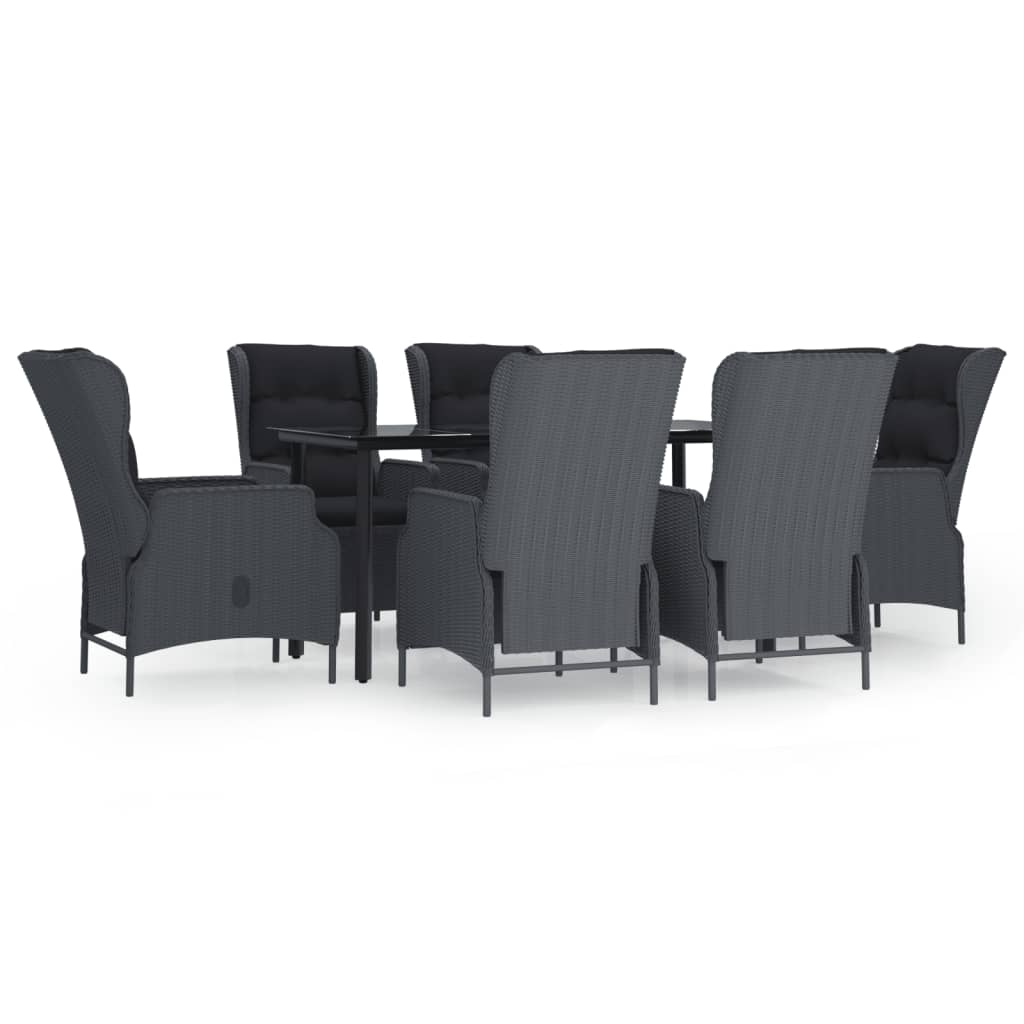 Garden Dining Set Dark Grey Poly Rattan Large Adjustable Armrests