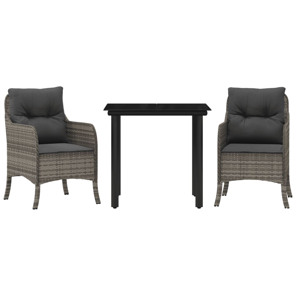 Garden Dining Set Gray, Black Poly Rattan 2-Seater