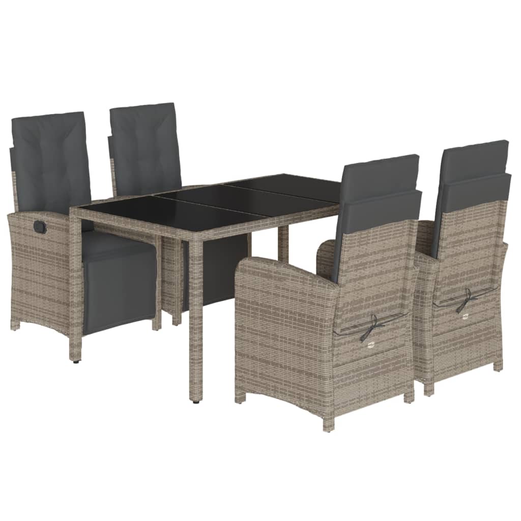 Garden Dining Set Gray PE rattan 4-seater Adjustable Footrests