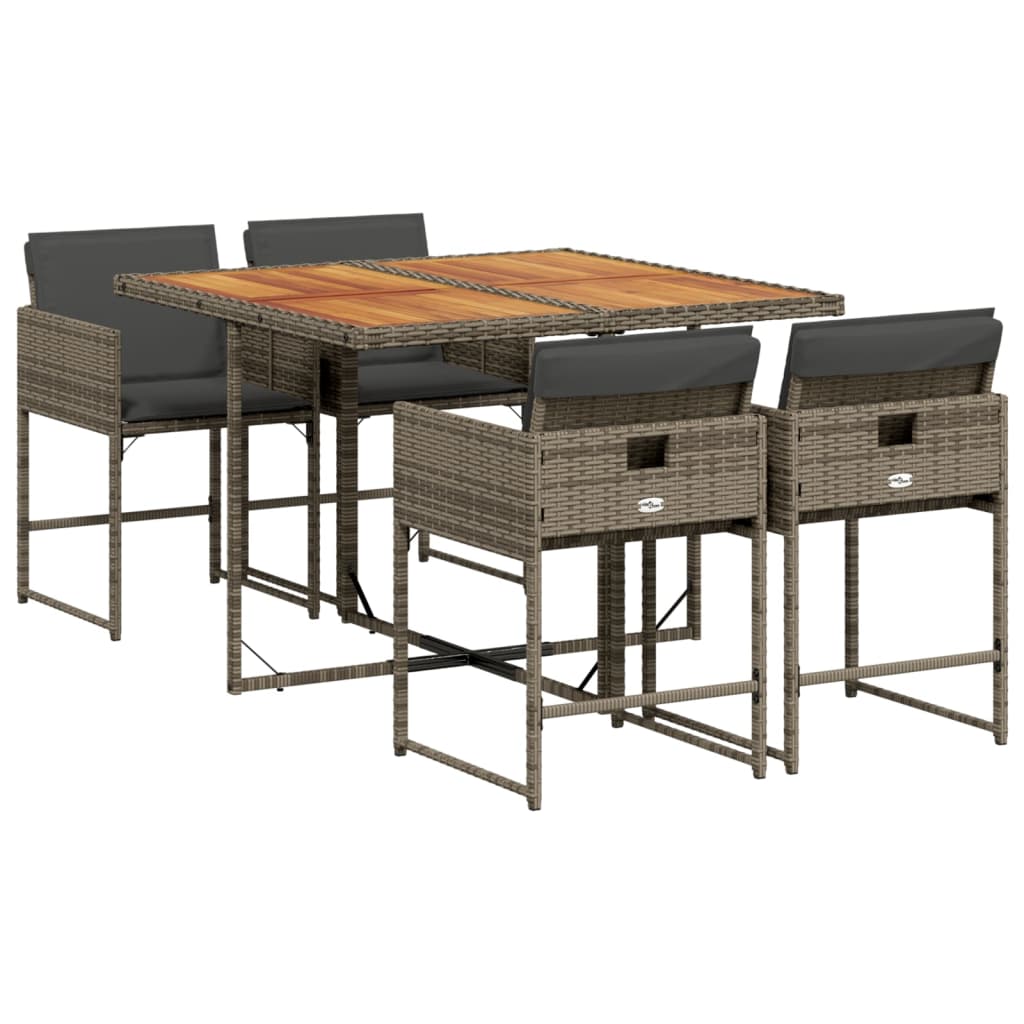 Garden Dining Set Gray PE Rattan 4-seater Foldable