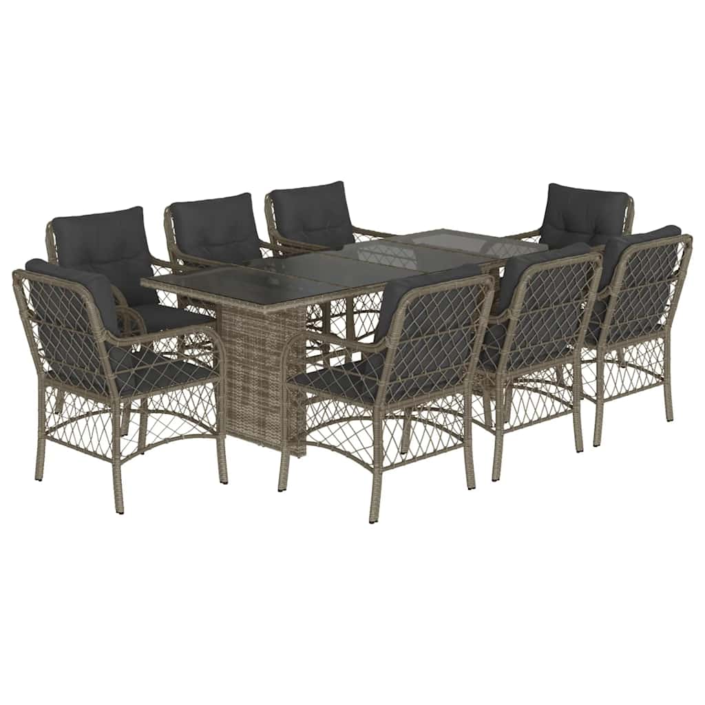Garden Dining Set Gray PE rattan 9 Piece Set