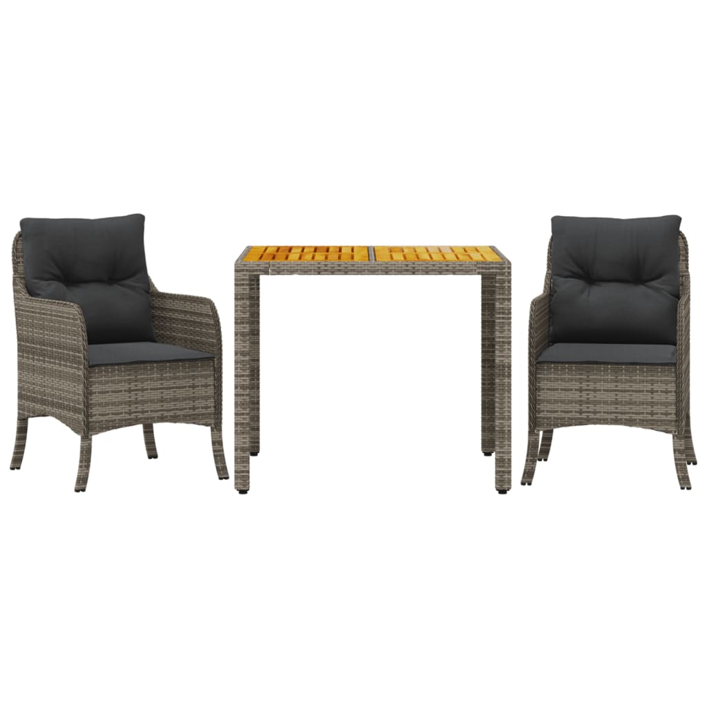 Garden Dining Set Gray PE rattan, acacia wood, fabric Small