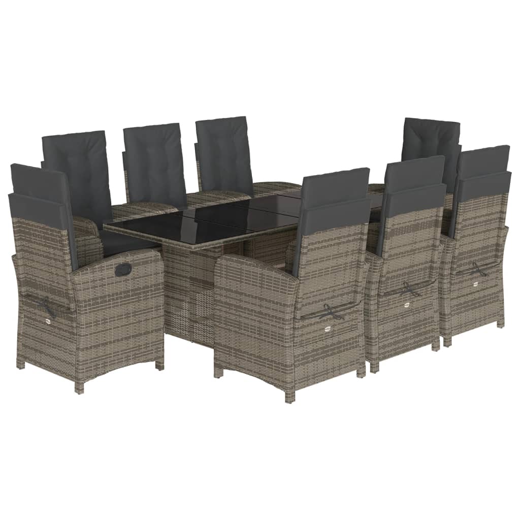 Garden Dining Set Gray PE rattan Large Adjustable Armrests