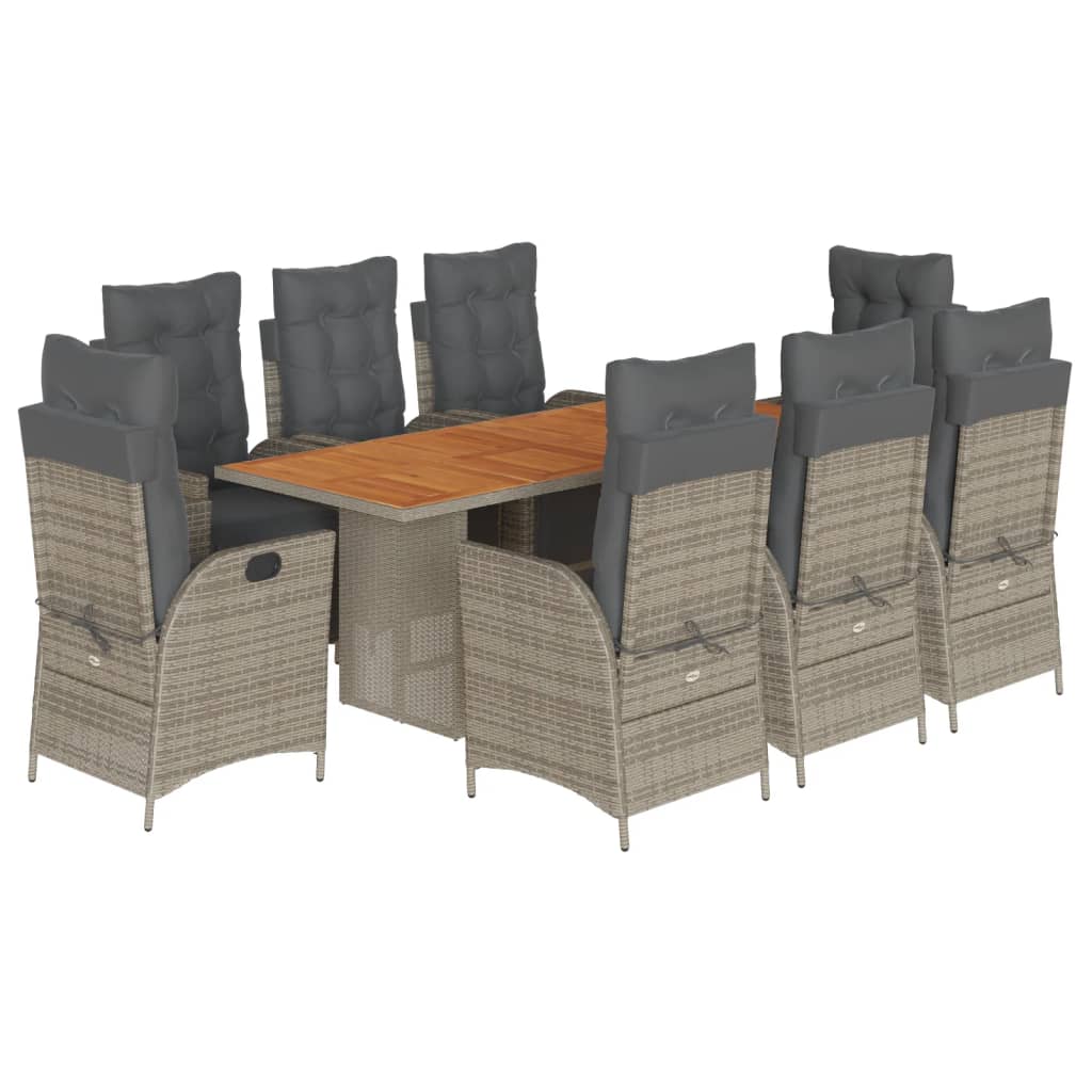 Garden Dining Set Gray PE rattan Large Adjustable Footrests