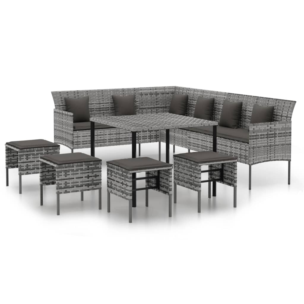 Garden Dining Set Gray PE rattan Large Durable