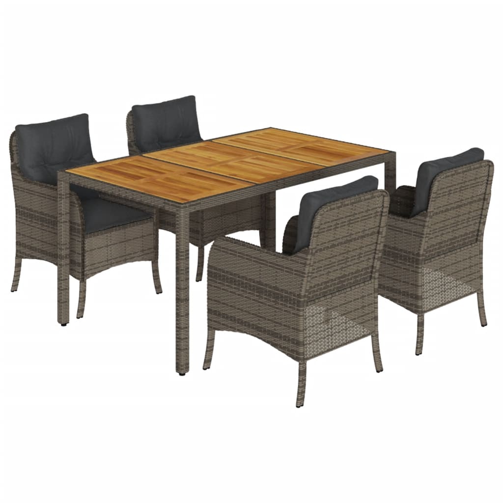 Garden Dining Set Gray PE Rattan, Powder-Coated Steel, Acacia Wood