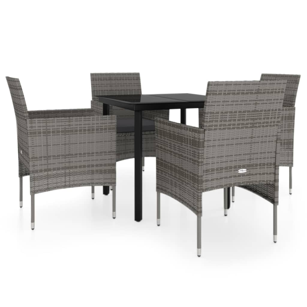 Garden Dining Set Gray PE rattan, powder-coated steel, glass
