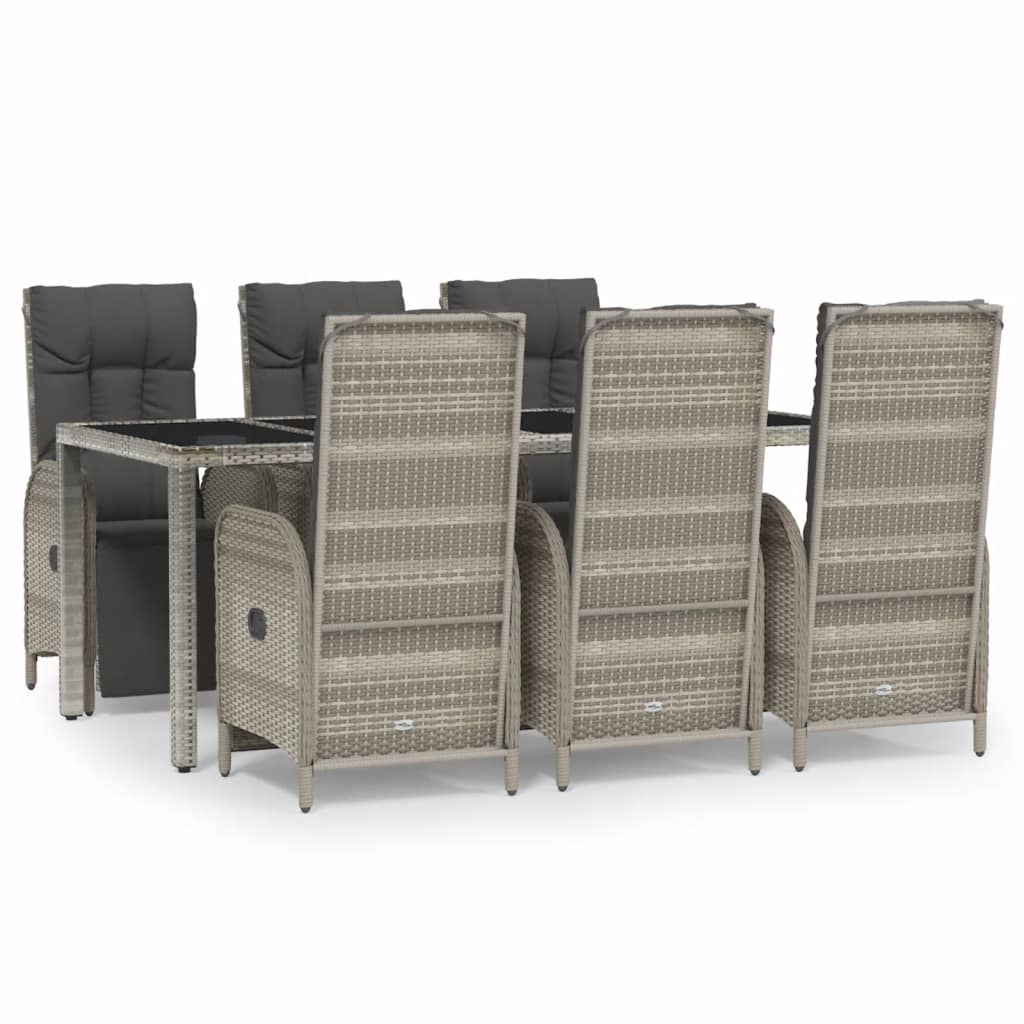 Garden Dining Set Gray PE rattan, powder-coated steel, tempered glass