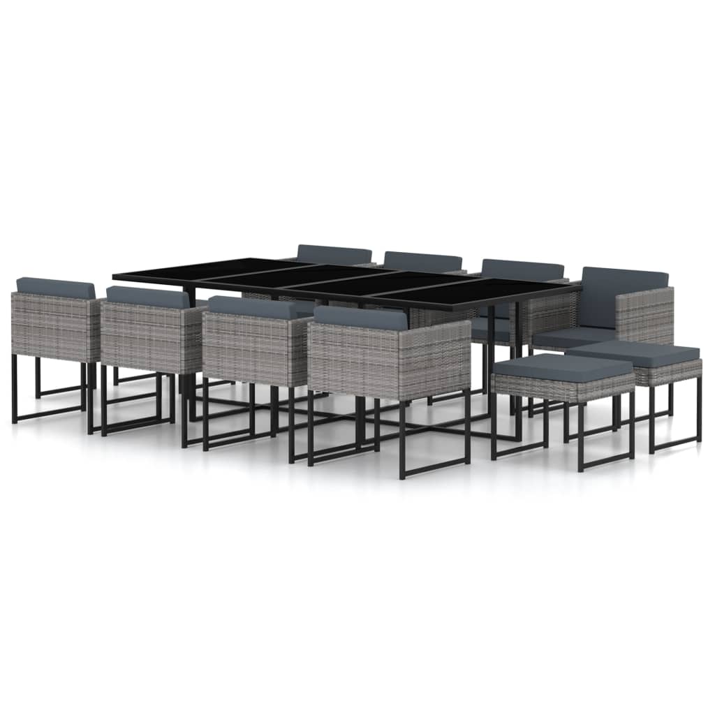 Garden Dining Set Gray Poly rattan Large Seats 12