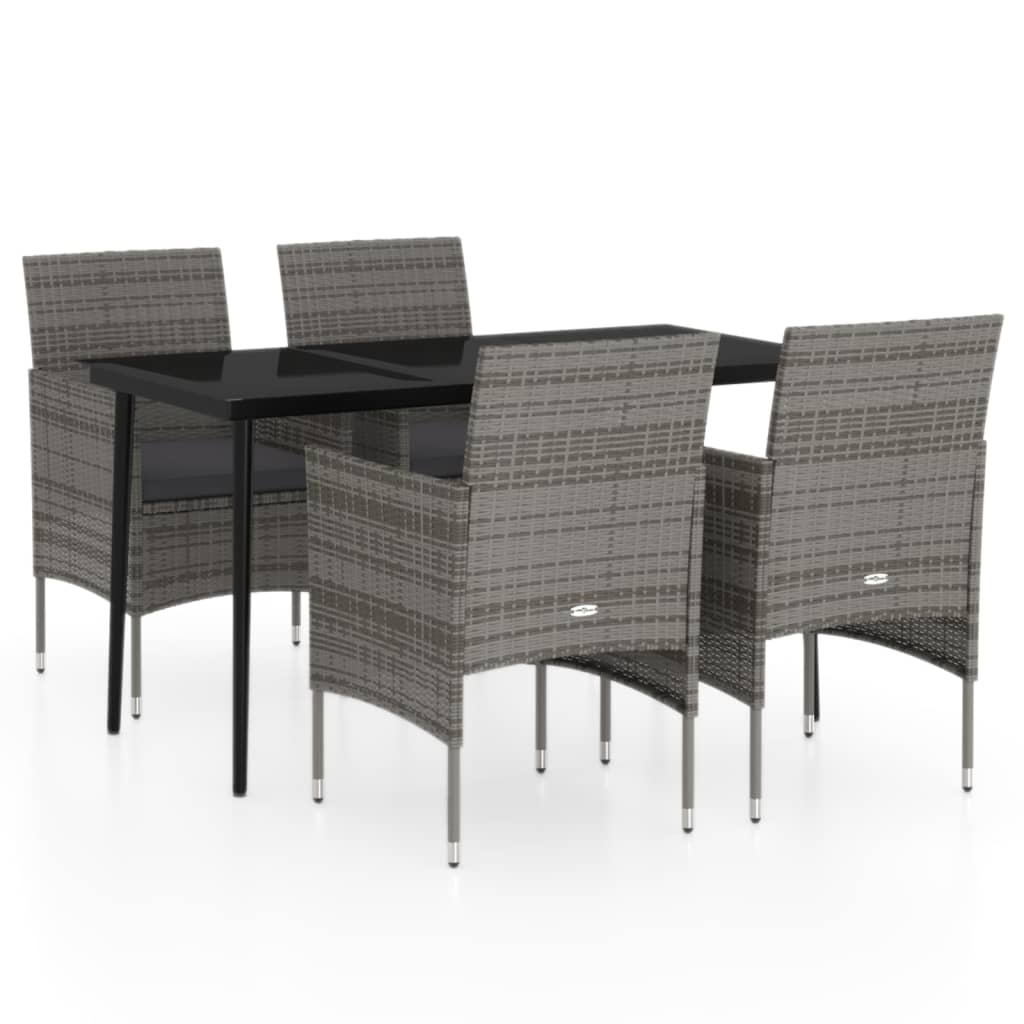 Garden Dining Set Grey and Black PE Rattan 5 Piece Set Durable