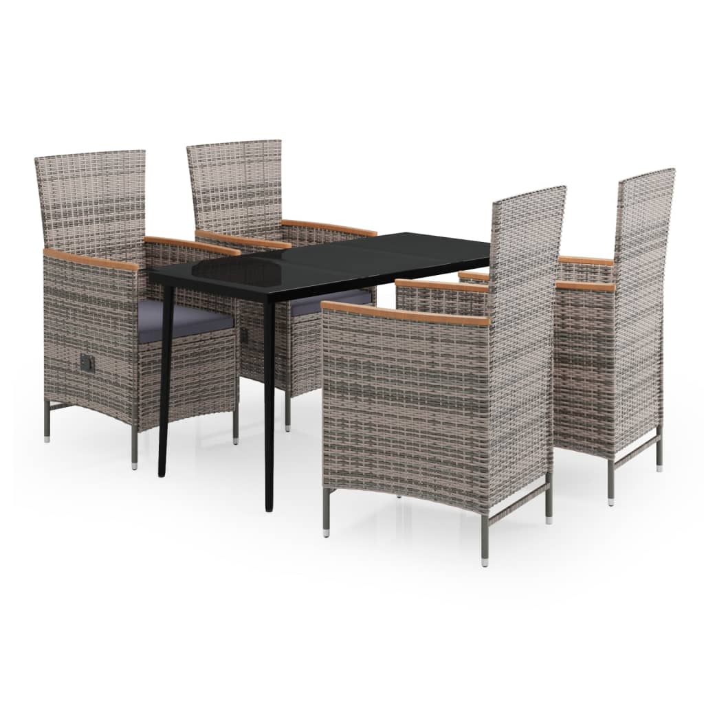 Garden Dining Set Grey and Black PE Rattan 5-Piece Set