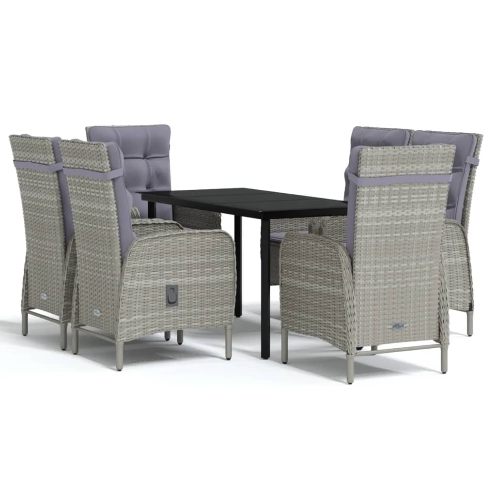 Garden Dining Set Grey and Black PE Rattan Large Ergonomic