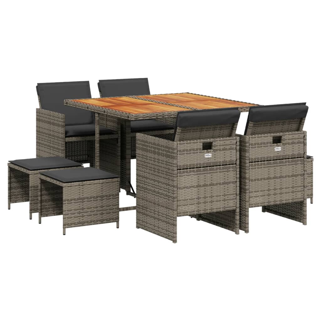 Garden Dining Set Grey and Brown PE Rattan 9-piece set Foldable