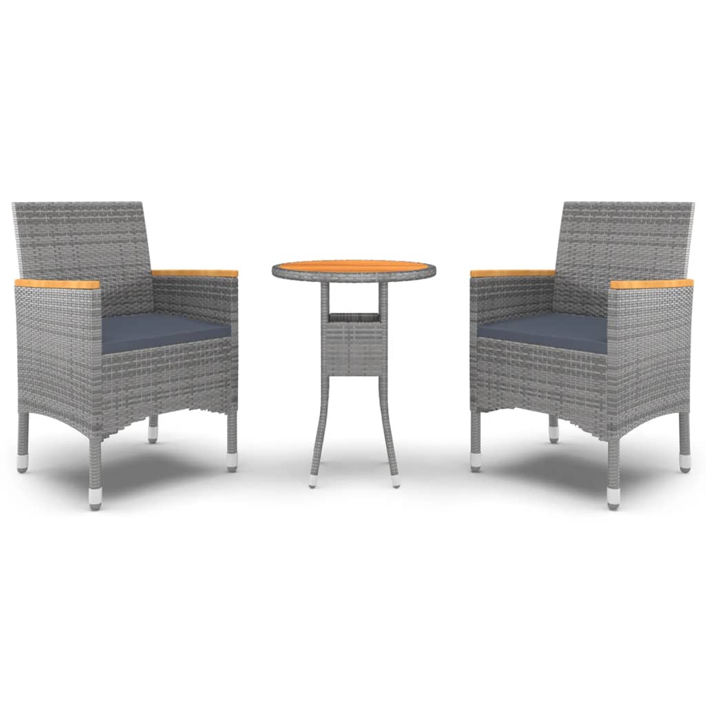 Garden Dining Set Grey, Dark Grey Poly Rattan 3 Piece