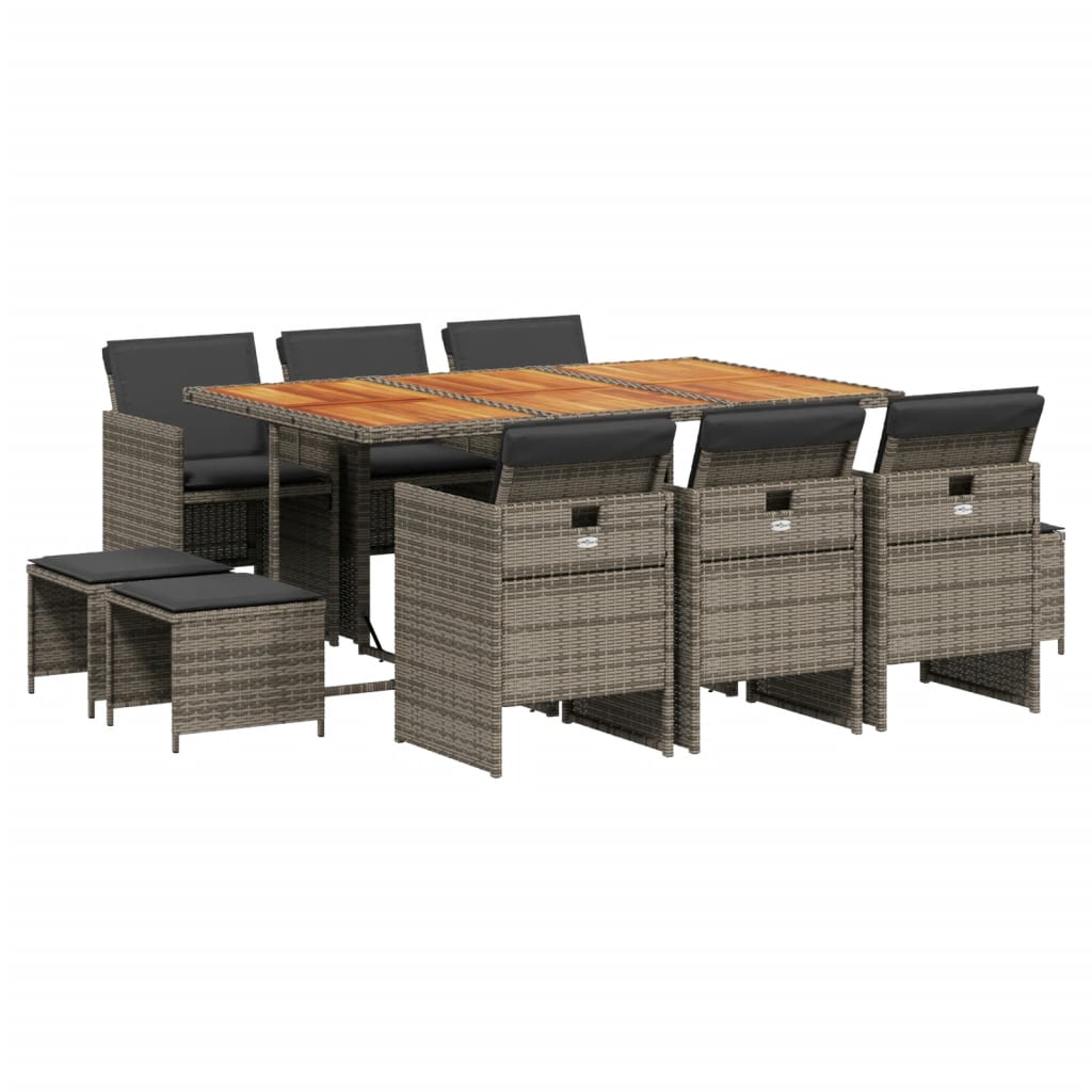 Garden Dining Set Grey PE Rattan 10-seater Foldable