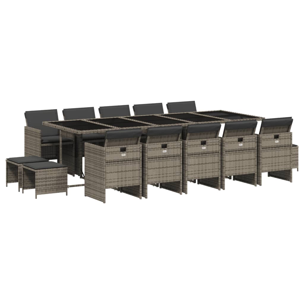 Garden Dining Set Grey PE Rattan 15 Piece Set Foldable