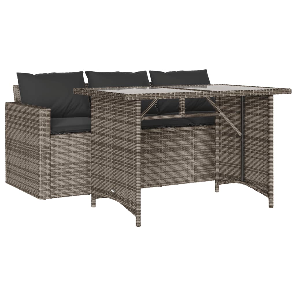 Garden Dining Set Grey PE rattan 3-seater Removable Covers
