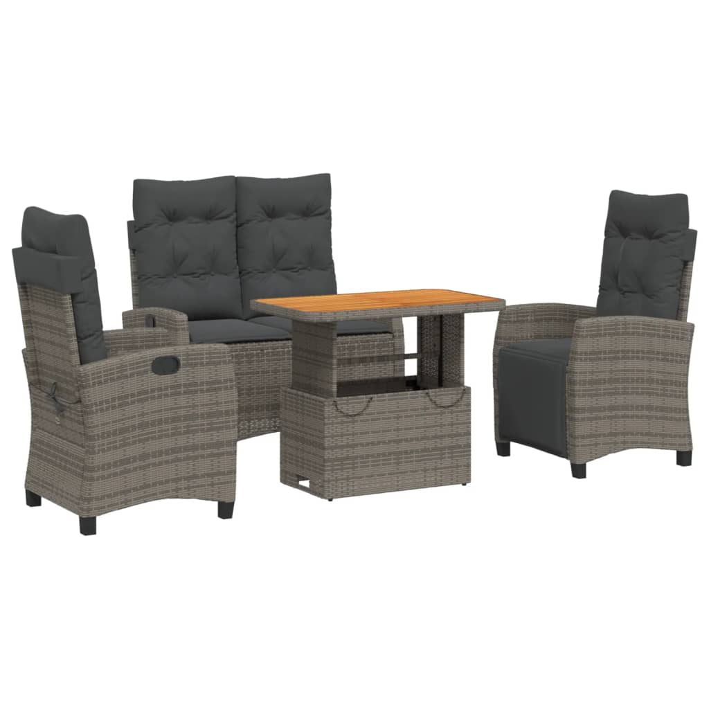 Garden Dining Set Grey PE rattan 4-seater Adjustable Feet