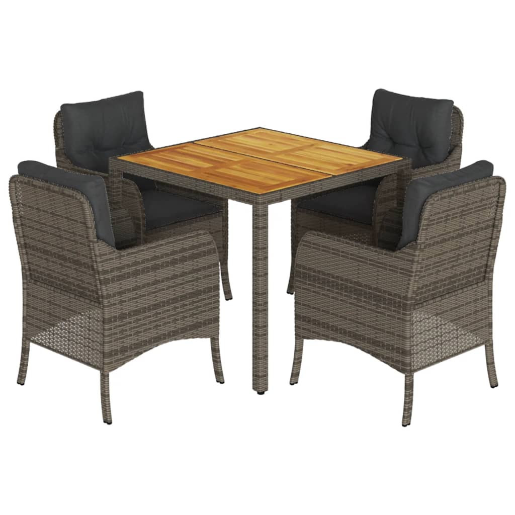 Garden Dining Set Grey PE Rattan 4-seater Removable Covers