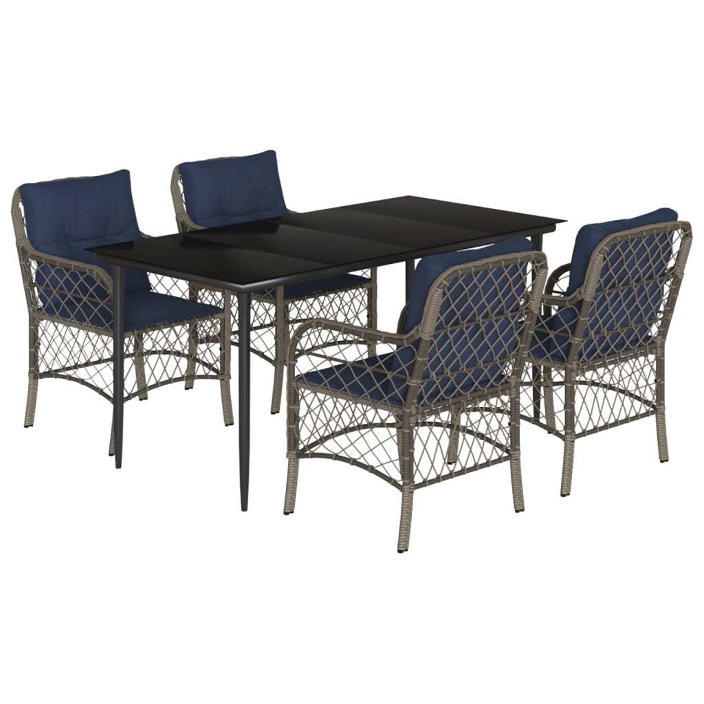 Garden Dining Set Grey PE Rattan 5 Piece Set Removable Covers