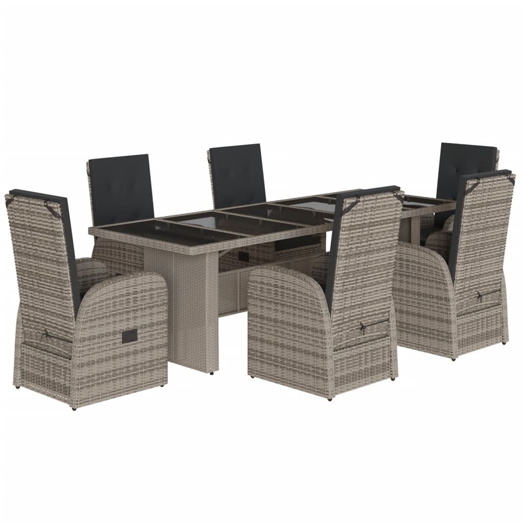 Garden Dining Set Grey PE Rattan 6-Seater Removable Covers