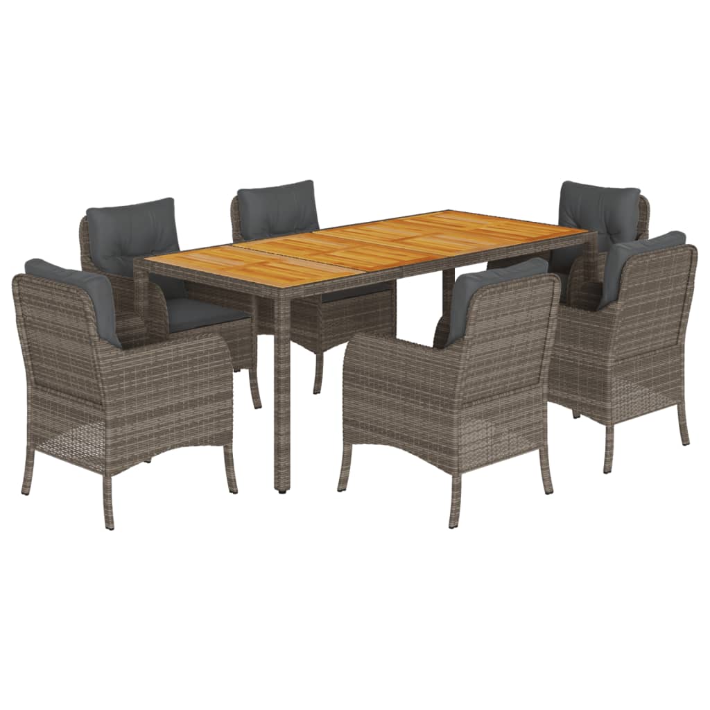 Garden Dining Set Grey PE Rattan 6-seater Removable Covers