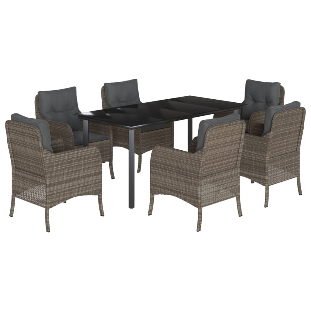 Garden Dining Set Grey PE Rattan 6-Seater UV-resistant materials