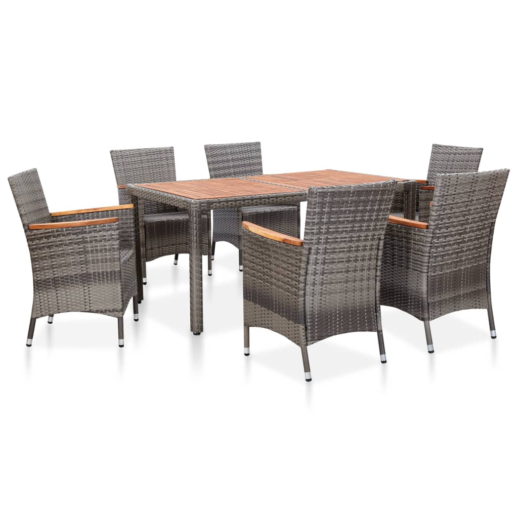 Garden Dining Set Grey PE Rattan 7 Piece Set
