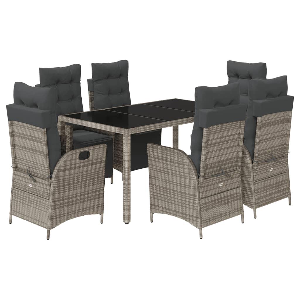 Garden Dining Set Grey PE rattan 7 Piece Set Adjustable Footrests