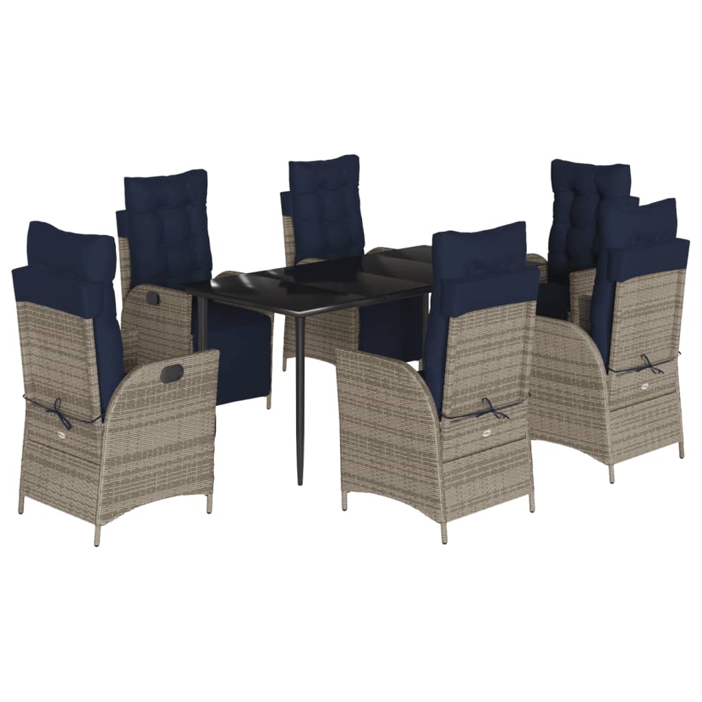 Garden Dining Set Grey PE rattan 7 Piece Set Adjustable Footrests