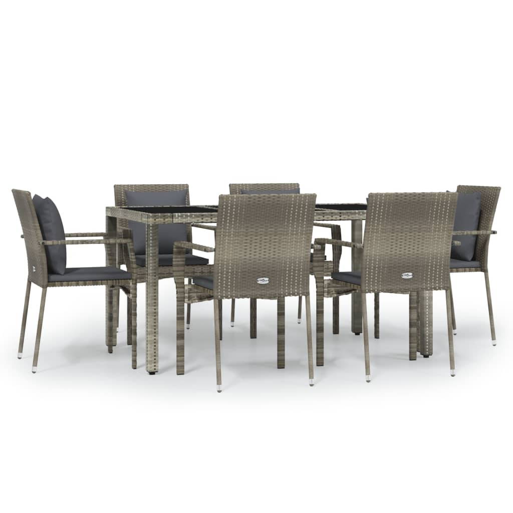 Garden Dining Set Grey PE rattan 7 Piece Set Modular