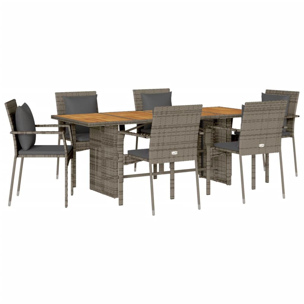 Garden Dining Set Grey PE Rattan 7 Piece Set Removable Covers