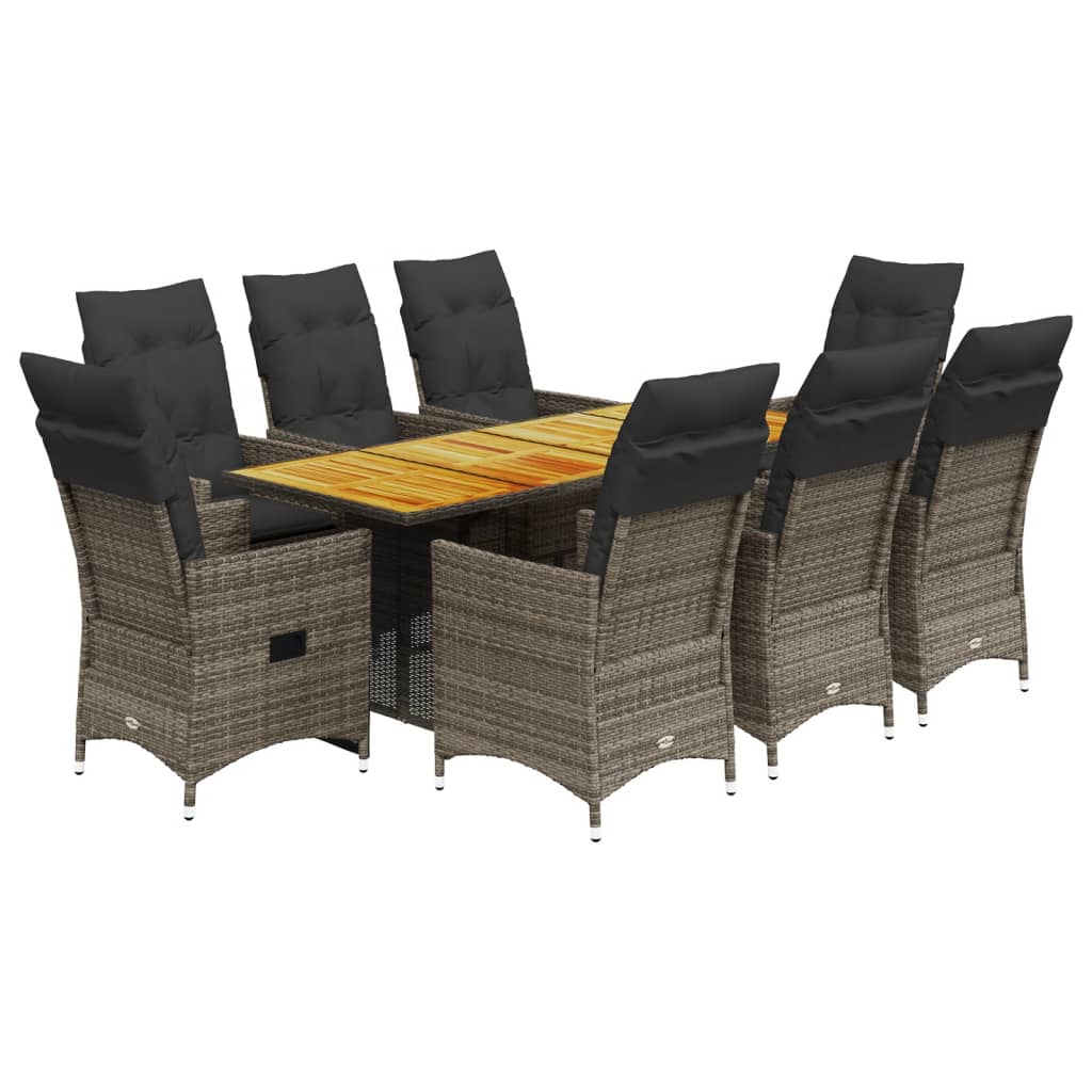 Garden Dining Set Grey PE rattan 8-seater Adjustable Armrests